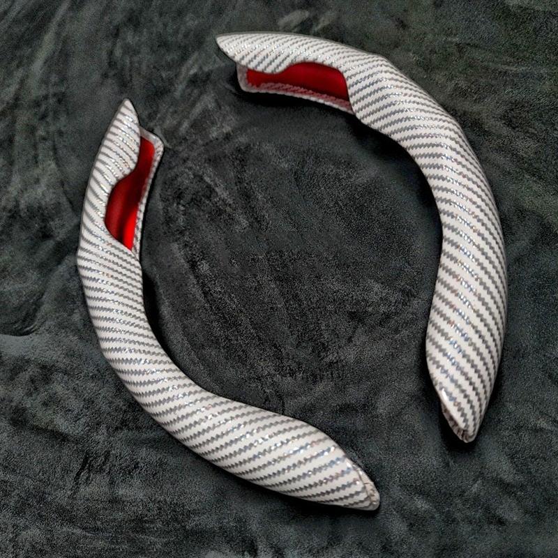 2 Pcs Laser Carbon Fiber Car Steering Wheel Cover 38cm Non-slip Card Cover Auto Steering Wheel Handle Booster Protective Cover