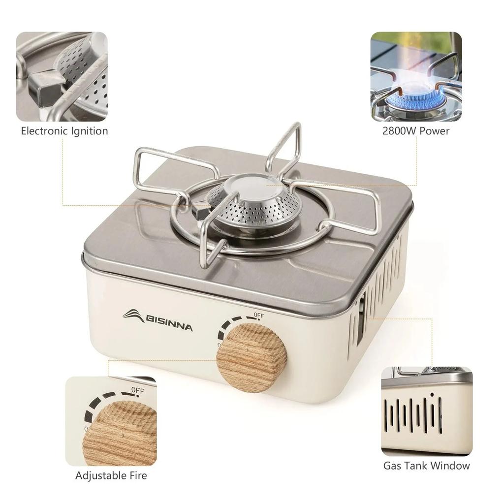 Portable Mini Butane Gas Stove Outdoor Camping Cooker/High Power 2800W Windproof, Adjustable Fire Lightweight/Compact