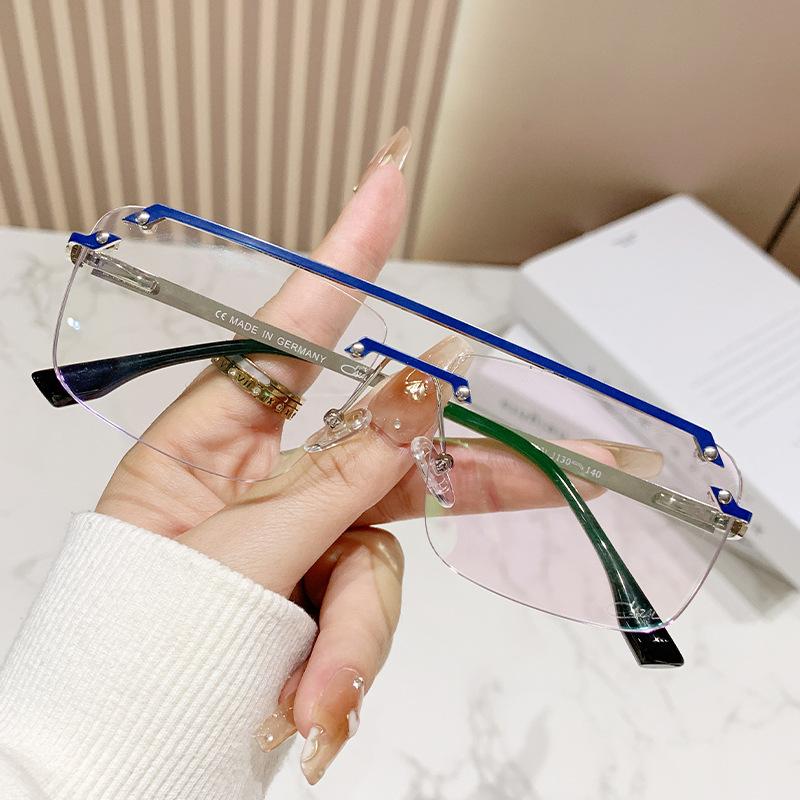 

Очки с двойным лучом, большие оправы, металлические очки, оправа, очки с оправой, анти-синие плоские очки, модные очки без оправы