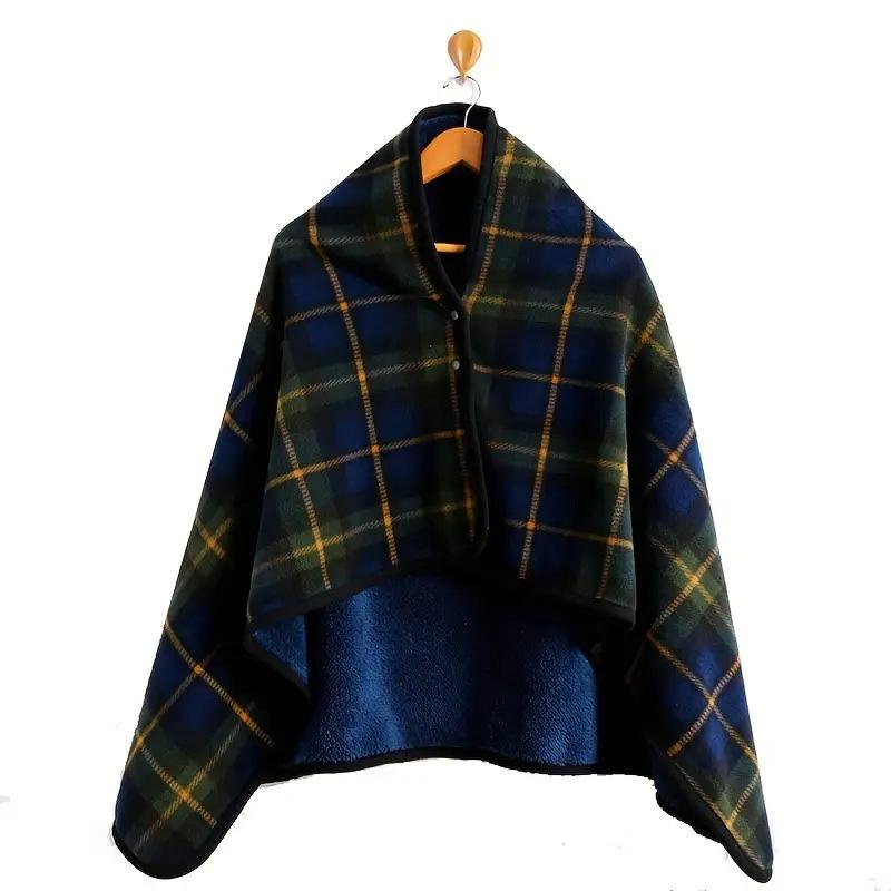 Thick Plaid Wearable Blanket Adults Warm Winter Soft Breathable Fleece With Button For Office/Travel/Home/Camping