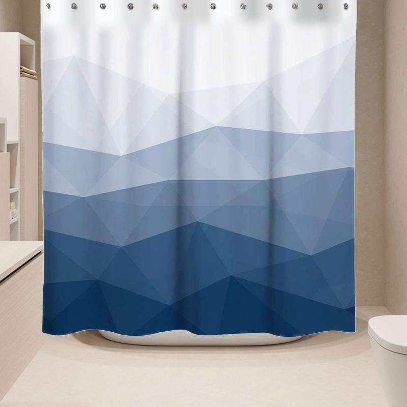 Quick Install Bathroom Curtain with 12pcs Hook Geometric Print Fabric Waterproof Shower Curtain 70.87x70.87Inches