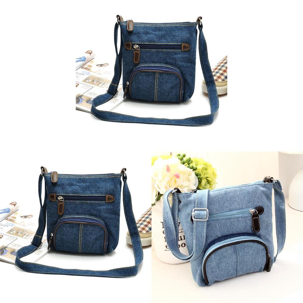 Borsa a Tracolla in Denim da Donna con Chiusura a Zip e Tasca Interna per Uso Quotidiano Casual