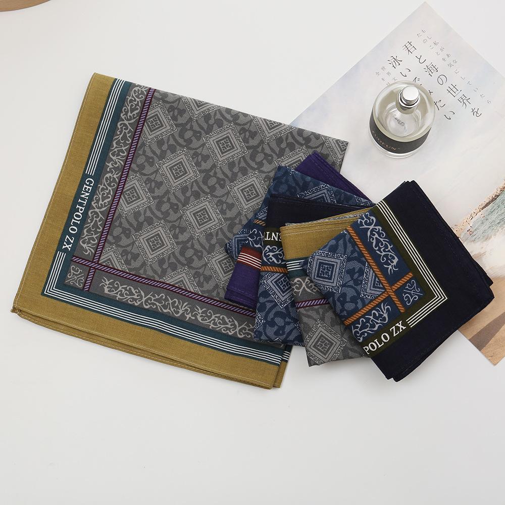 3/6Pcs Pure Cotton Men'S Printed Handkerchief High-End Business Old-Fashioned Nostalgic Thin Absorbent Sweat Towel 43Cm
