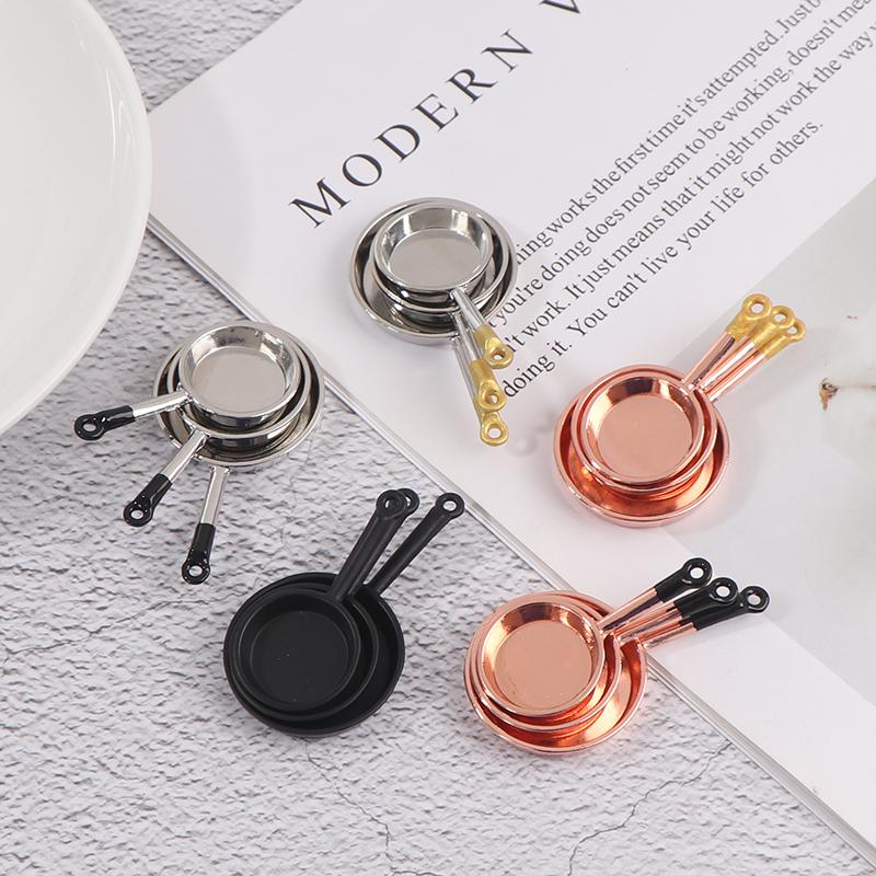 3Pcs/Set Dollhouse Miniature Metal Saucepan Simulation Kitchen Pan Model Toys