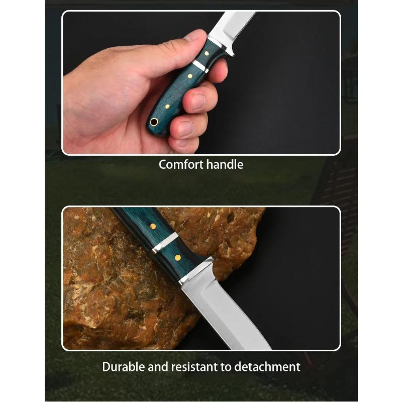 Stainless Steel Sharp Fixed Blade Knife Wooden Mongolian Meat Grilling Knife Camping Survival Barbecue Fruit Knife