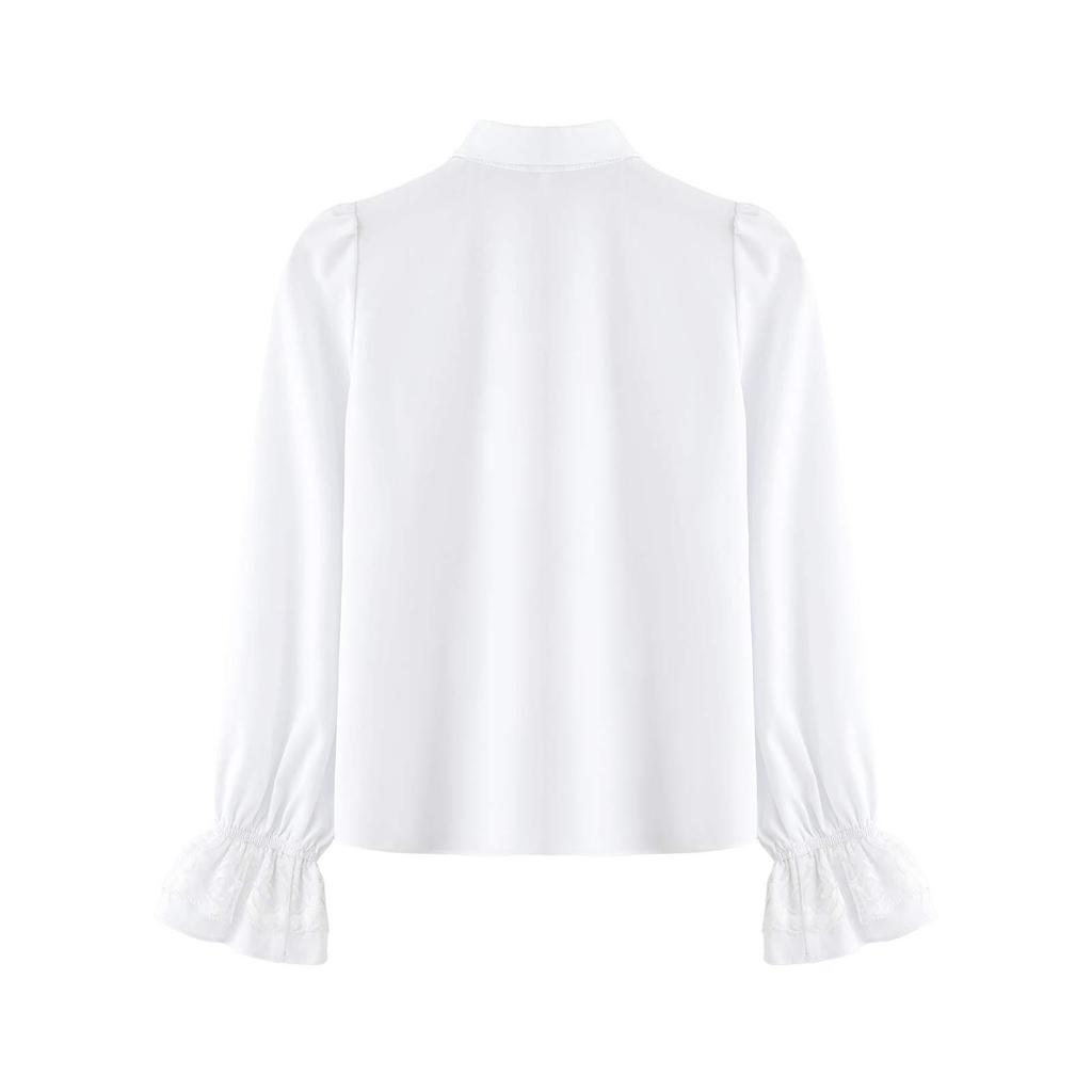 Jungen Renaissance-Stil Langarmhemd mit Rüschenspitzenmanschetten Knopfleiste Einfarbig Vintage Kostüm