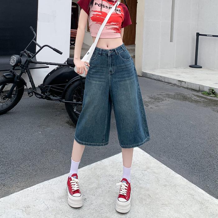 Women's Vintage High-Waist Wide-Leg Denim Shorts - Summer Lightweight and Loose Fit