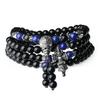 Obsidian and Lapis Lazuli Lucky Prayer Beads [Koai] 108-Bead Bracelet, Four-Strand
