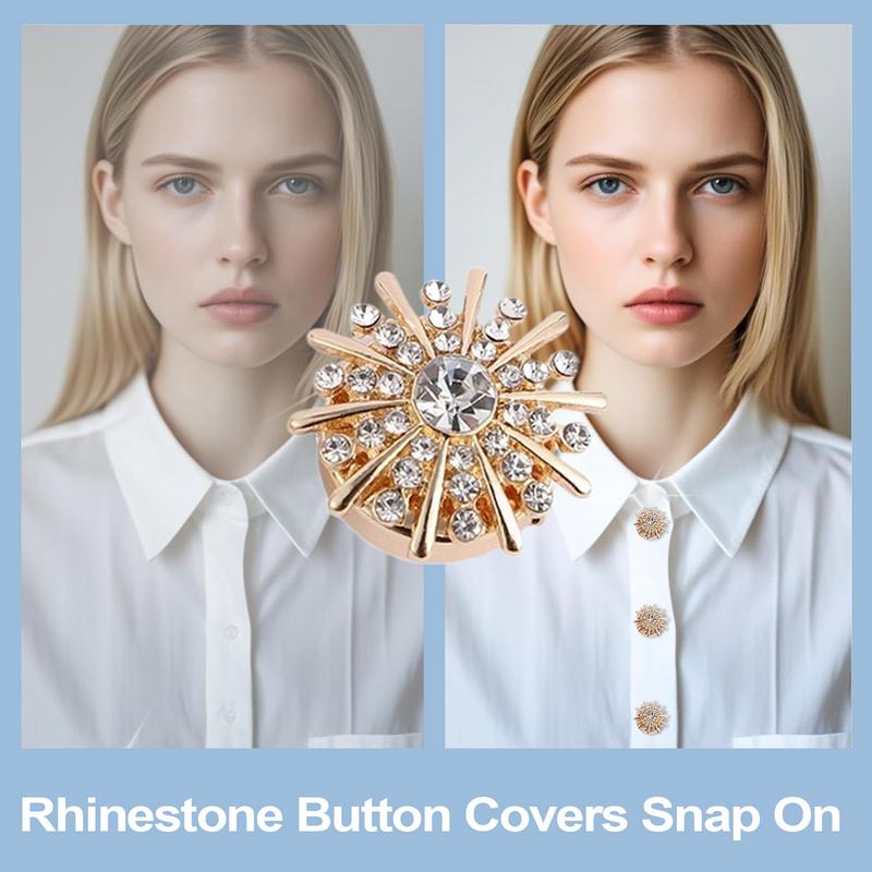 6pcs Rhinestone Button Covers Cufflinks Women Shirt Button Fashion Luxulry Crystal Alloy Copper Shirt Button Clips Buttons