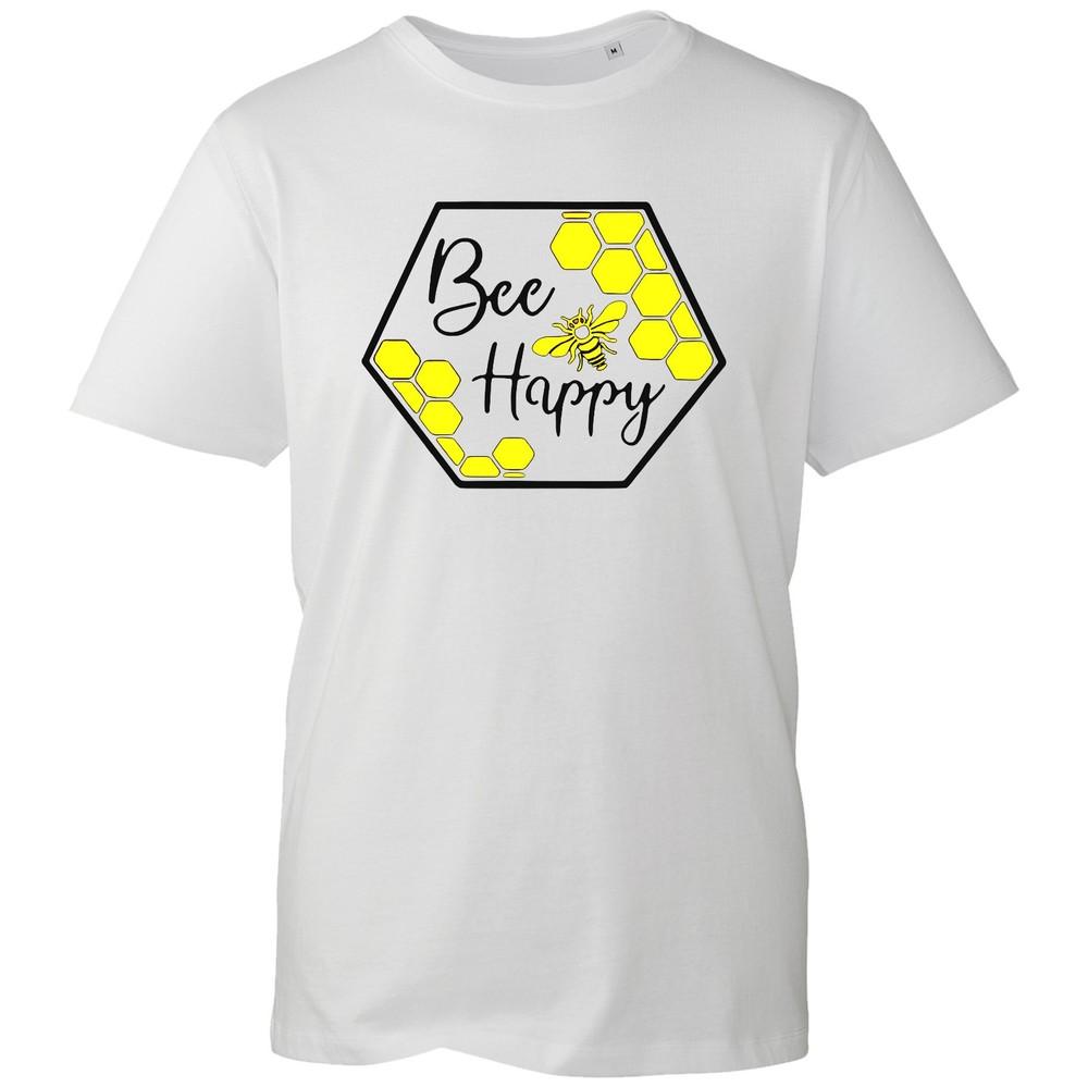 Bee Happy T Shirt Honeybee Graphic Slogan Unisex Unisexs Unisexs White Cotton Gift S