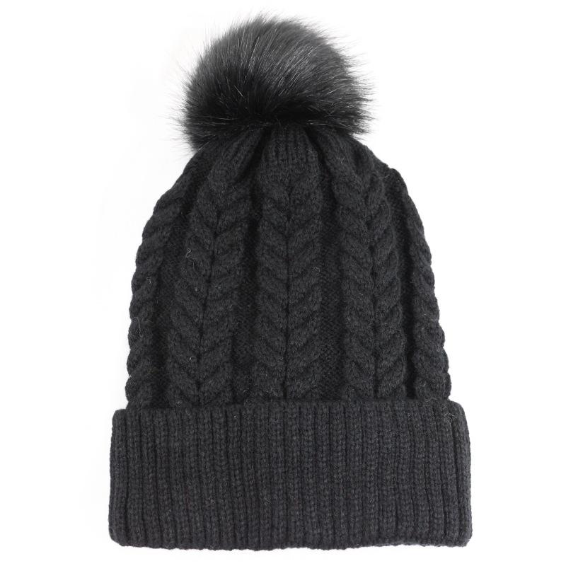 New solid color wool knitted hat women's autumn and winter warm hemming winter twist hairball wool hat men
