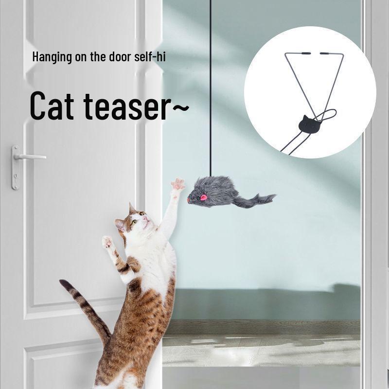 Mouse Cat Teaser Wand - Elastic Door Clip, Self-Play Bouncing Toy for Kittens