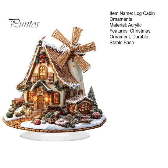 Indoor Winter Holiday Decorations Gingerbread Log Cabin Ornament, 2D Acrylic Table Decoration, Christmas House Ornaments Double Sided Crafts for Home