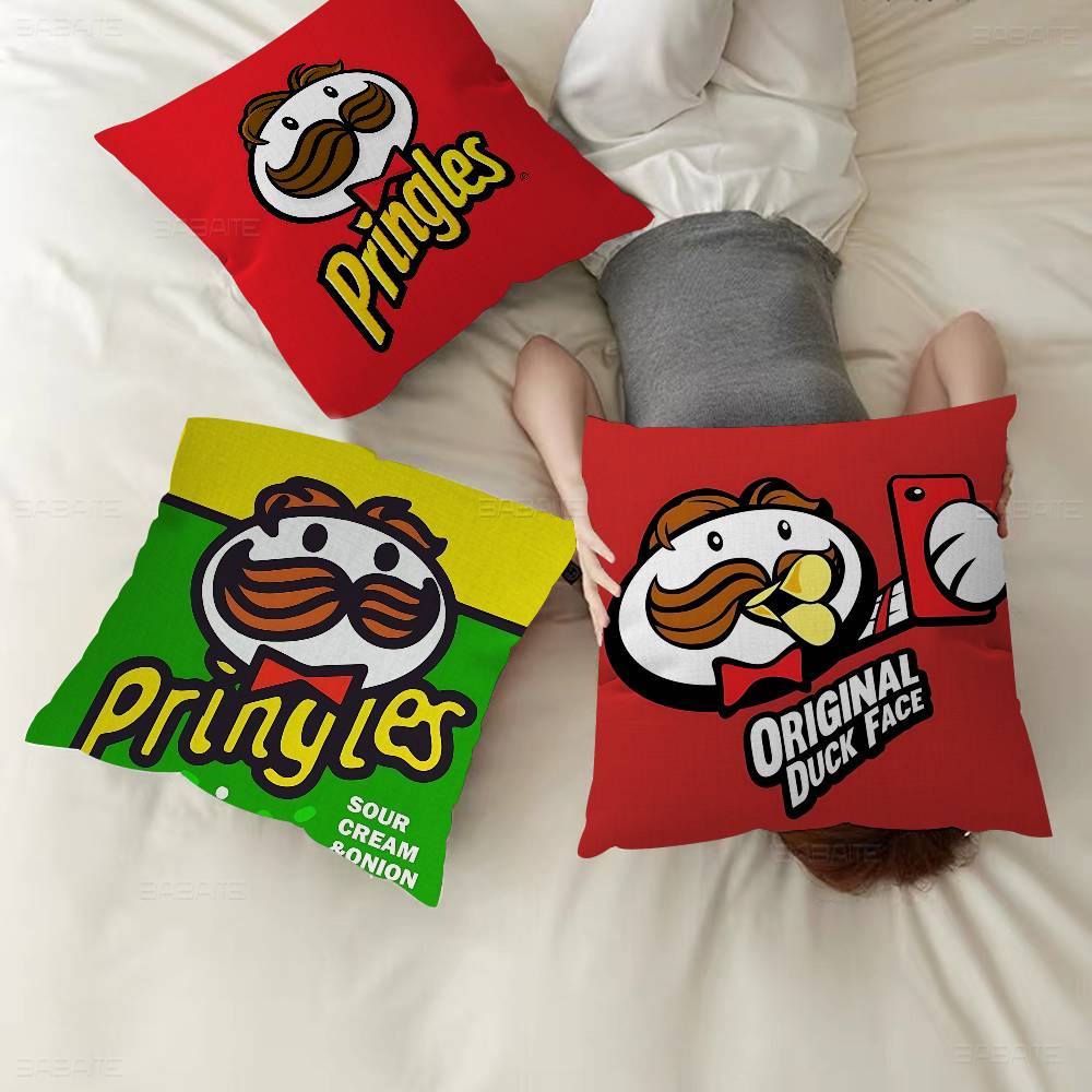 Classic Snack LOGO P-Pringles Pillow Covers Cartoon Sofa Decorative Home Double-sided Printing Short Plush Cute Cushion Cover