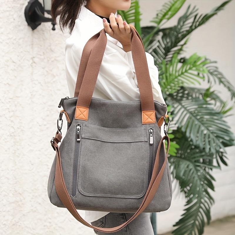 Borsa tote in tela di grande capacità Borsa a tracolla leggera e resistente Borsa da pendolare pratica casual