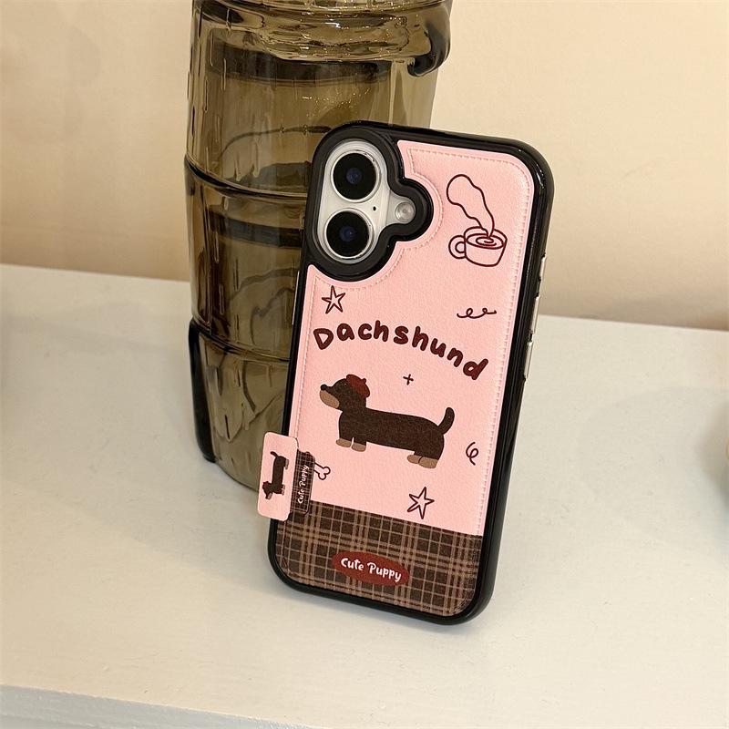 

Korean Style Patchwork Plaid Dachshund Phone Case for iPhone 17, Apple 16 Pro Max / 15 / 14 - New Model for Women iPhone 15