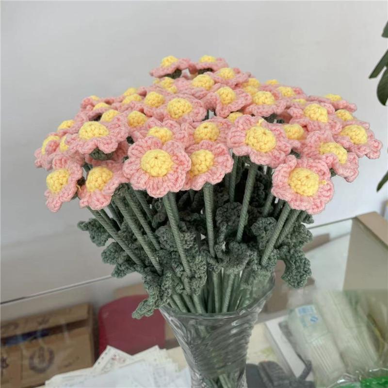 Knitted Artificial Flowers Finished Hand Woven Flower Handmade Simulation Flower Yarn Crochet Rose Sunflower Wedding Decor 1PC