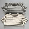 Women's Spring Arrival Velvet Short Sleeve Retro Stripe Loose T-Shirt - Round Neck Casual Versatile and Age-Reducing Top