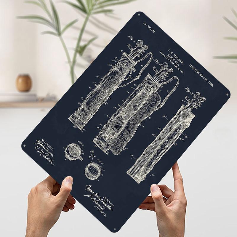Vintage Golf Bag Patent Tinplate Poster Customized Wall Art Vintage Retro Metal Signs for Modern Home Decoration Luxury Man Cave