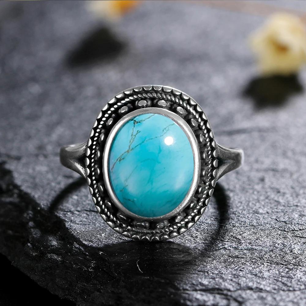 Natural 8*10MM Lapis Lazuli Finger Ring  Rings for Women Gift S Silver Flower Shaped Ring