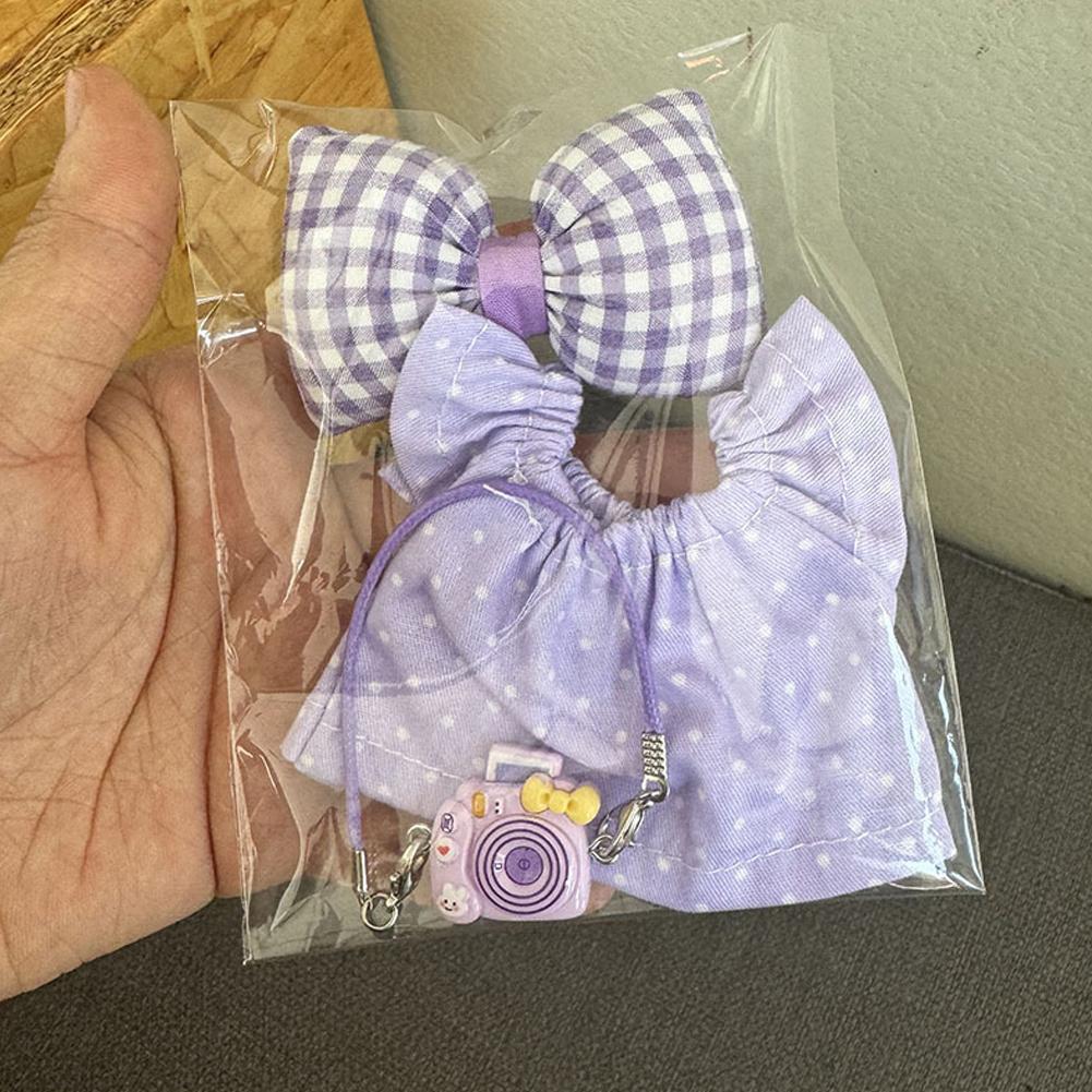 For 17cm Labubu Pendant for Children Dress Sweater Overalls T-shirt Sweater Hat Set Cartoon Messenger Bag