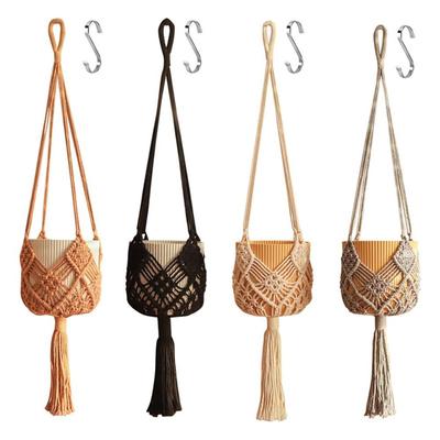 New Boho Plant Hanger Cotton Rope Woven Macrame Hanging Basket with Net Pouch Flower Pot for Indoor Outdoor Hanging Succulents