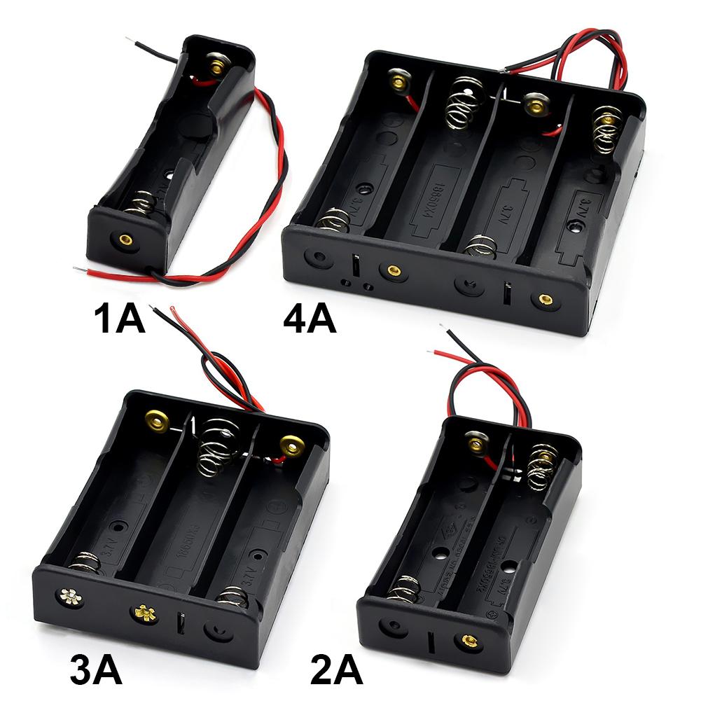 1 2 3 4 Slot DIY Batteries Clip Holder Container Plastic 18650 Holder Box with Wire Lead for 18650 3.7V Battery