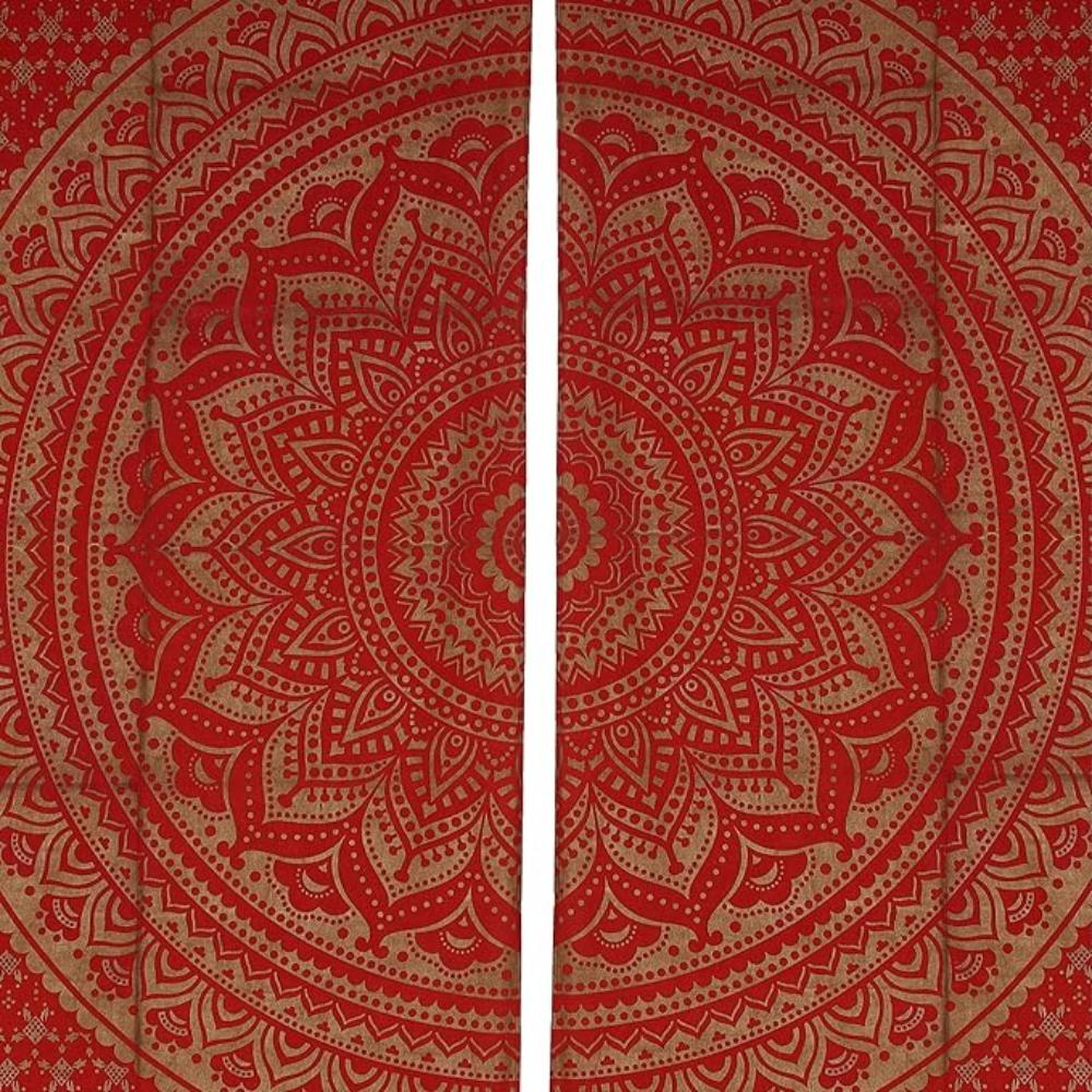 BLESS INTERNATIONAL Beautiful Indian Bohemian Psychedelic Hippie Tree of Life Window Curtain Panels for Bedroom, Living(Red Golden Flower)