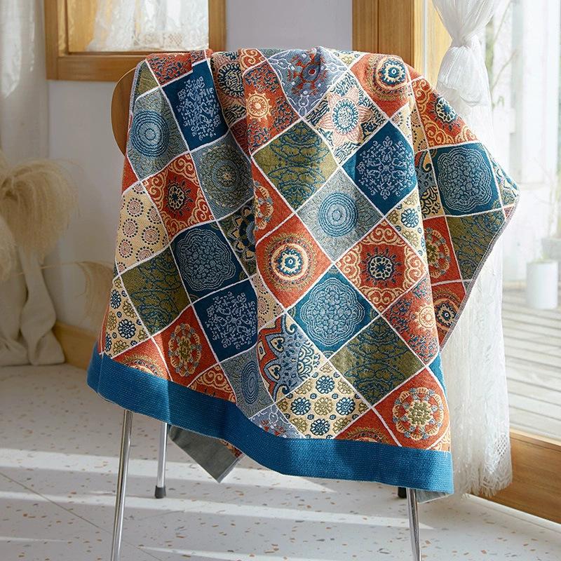 90x180cm Pure Cotton Gauze Bath Towel, Jacquard Soft Large Towel,water Absorption and Quick-drying Boho Bathtowel,1pc