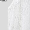 INCERUN Summer Men Sleeveless Lace See Through Mesh Sheer Loose Tank Tops