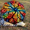 1PC Stained Glass ArtworkAutomatic Open/Close Umbrella with Windproof, 8-Rib Sturdy Canopy, Durable Ribs, Fashionable Design1272A
