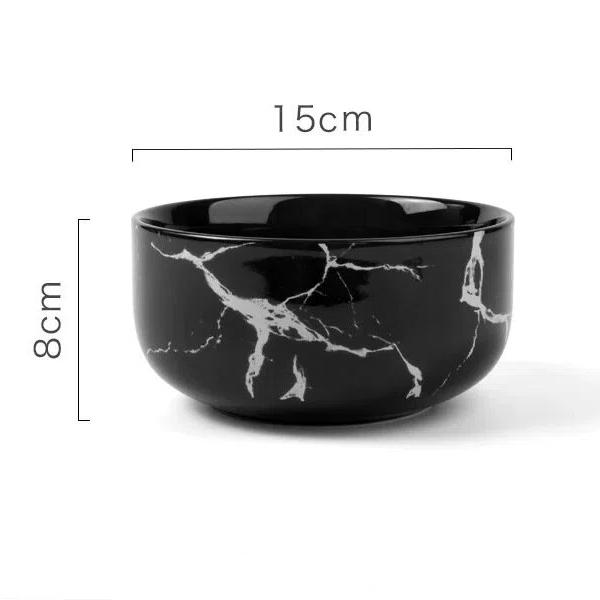 Nordisches Marmor Keramikschüssel-Set – Porzellangeschirr für Frühstück, Reis, Nudeln, Suppe