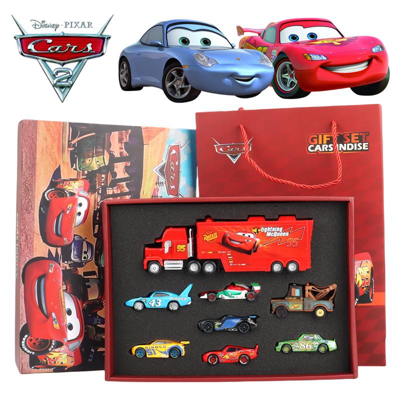 

Non-Toxic 8Pcs/Box Pixar Cars Gift Box Metal Diecast Mater Lightning Mcqueen Jackson Uncle Truck Car Model Toy Children Christmas Toys