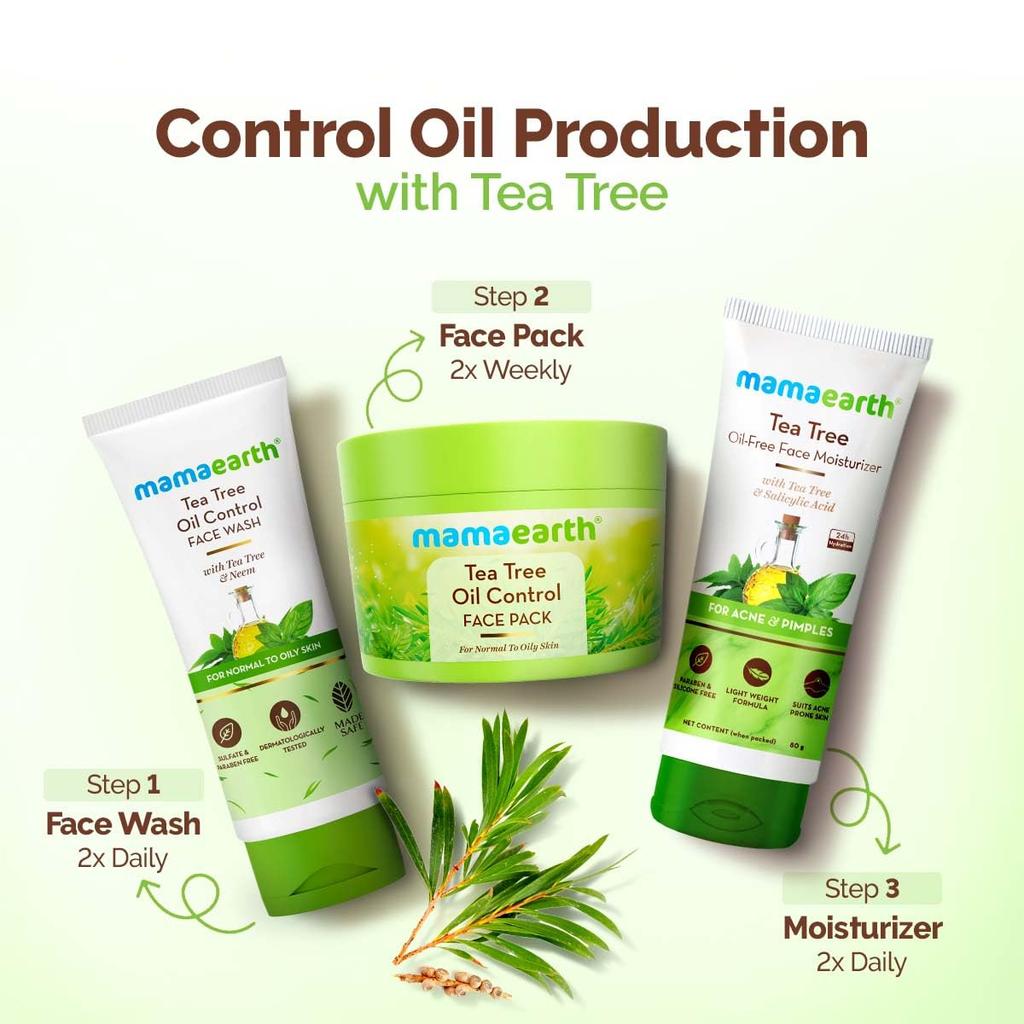 Mamaearth Tea Tree Oil Control Face Pack For Oily Skin 200G Clay Mask Clears Pores Reduces Acne DIY Texture No Harmful Chemicals
