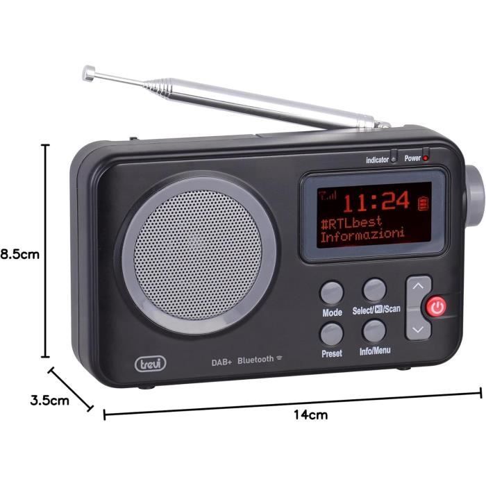 Radio Portable DAB - Trevi - DAB 7F80 R - Bluetooth - Horloge avec alarmes - Prise Casque