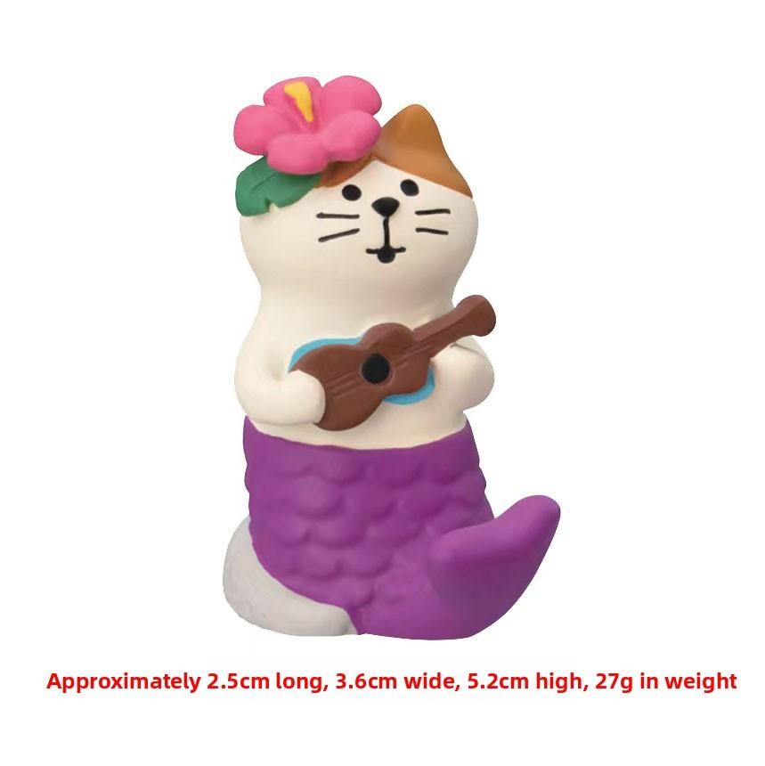 Summer Island Cat Resin Craft Figurine With Coconut Tree Base For Home Decor