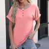 Spring/Summer Button Women's Casual T-shirt Solid Ladies Top