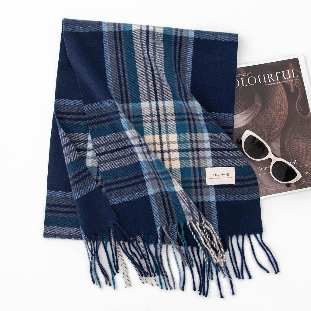 Simple Scarf for Women High End Versatile Thickened Autumn and Winter Business Warm New Plaid Scarf Dual Use