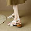 Fashion NEW Summer Women Sandals Open Toe Chunky Heel Shoes Split Leather for Women High Heel Narrow Band Shoes Casual Handmade Shoes