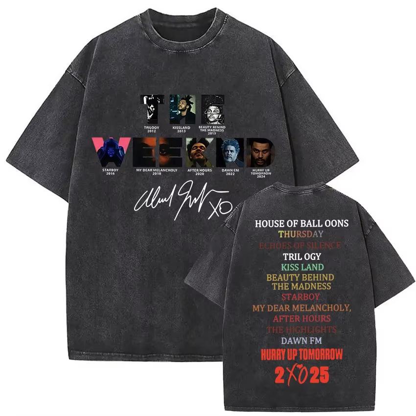 The Weeknd XO Tour Vintage Washed T Shirt Men's Women Pop Music Short Sleeve T-Shirts Rap Hip Hop Gothic Clothing T-shirts