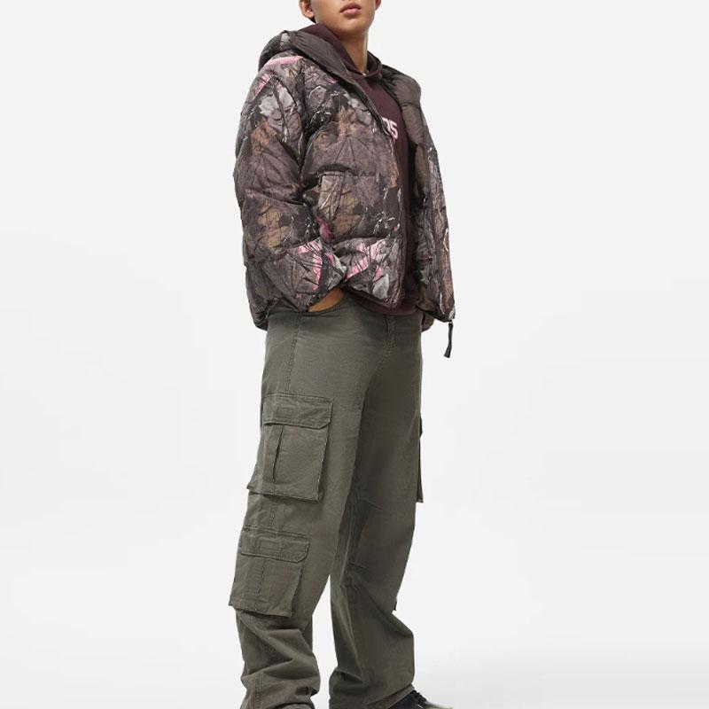 Li Ning Badfive Leaf Camouflage Water-Resistant Loose Short Hooded Down Jacket Men Jacket AYMT141-8