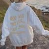 Women'S Shoulder Sleeve Fleece Sweater Plain Letter Print Kangaroo Pocket Drawstring Print Hoodie Jacket