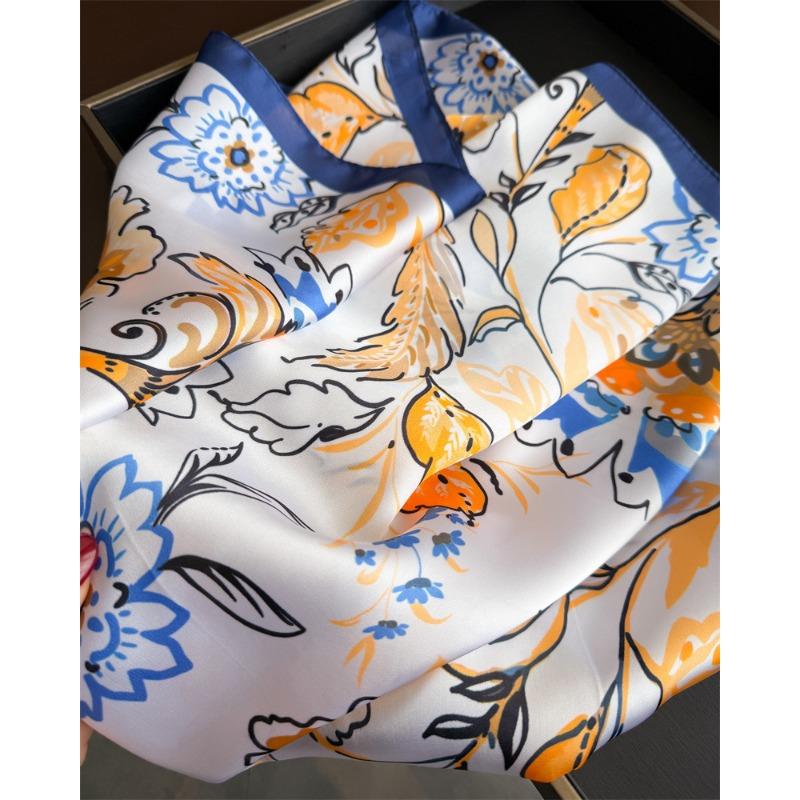 Women S Elegant Printed Simulated Silk Square Scarf For Summer Sun Protection
