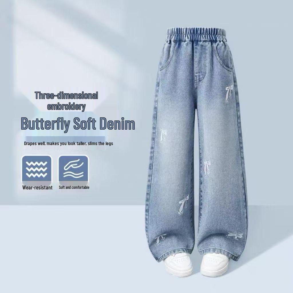 Girls' Spring Embroidered Jeans - Versatile & Trendy Casual Long Pants