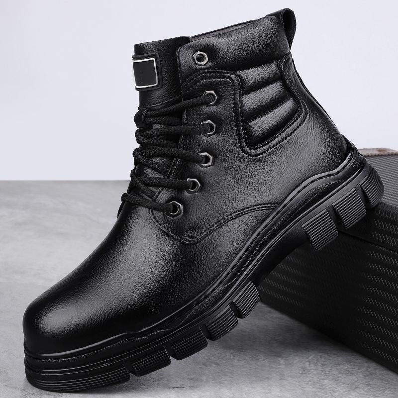 Luxury Brand Warm Platform Boots for Men Autumn Winter Cow Leather Men's High Top Shoes Fashion Male Ankle Boots Motocross Botas