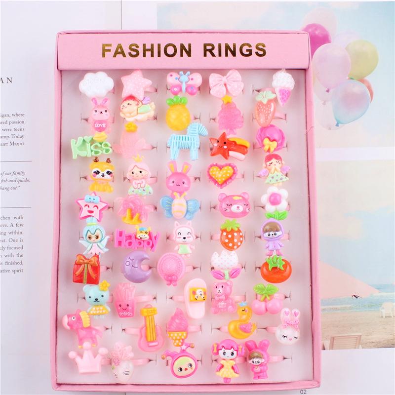 50Pcs Cartoon resin children's ring - Sweet flower ring - Gift box set finger ring - Party gift