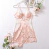 Women's Sexy Pajama Two-piece Set Solid Color Hollow-out Camisole Pajamas Bust-support Slim-fit Loungewear Set
