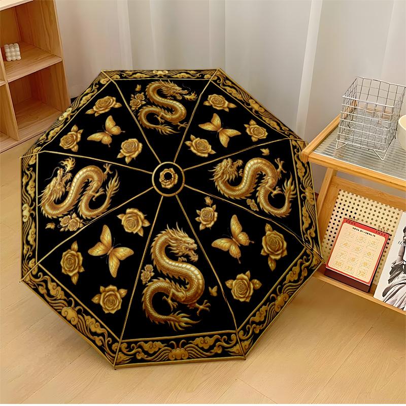 

Golden Crown with Red Roses (3) Theme Automatic Umbrella Compact 8-Rib Design Sturdy Construction Durable Umbrella Stylish Accessory