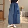 Plus Size High Waist Vintage Patchwork Summer Casual Loose Long for Woman Denim Skirts Womens Skirt
