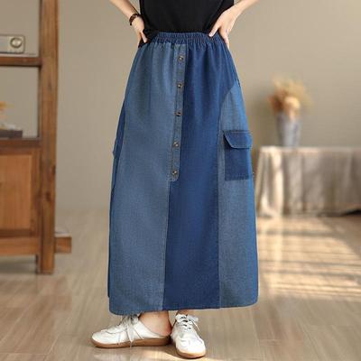 Taglie forti Vita alta patchwork vintage Estivo casual ampio lungo per donna gonne di jeans gonna da donna